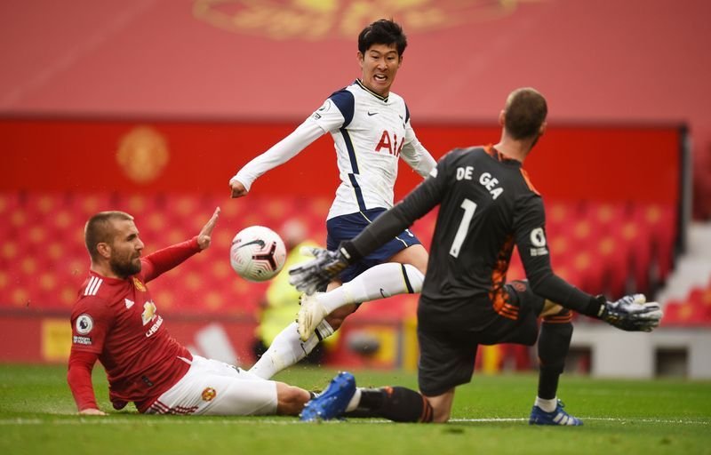 Soccer Football - Premier League - Manchester United v Tottenham Hotspur - Old Trafford, Manchester, Britain - October 4, 2020 Tottenham Hotspur's Son Heung-min scores their second goal Pool via REUTERS/Oli Scarff